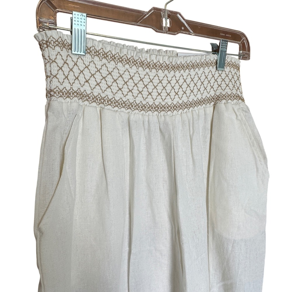 Westbound The Island Pant Large NWT Mid Rise Wide Leg Smocked Waist Linen Blend - Picture 3 of 11